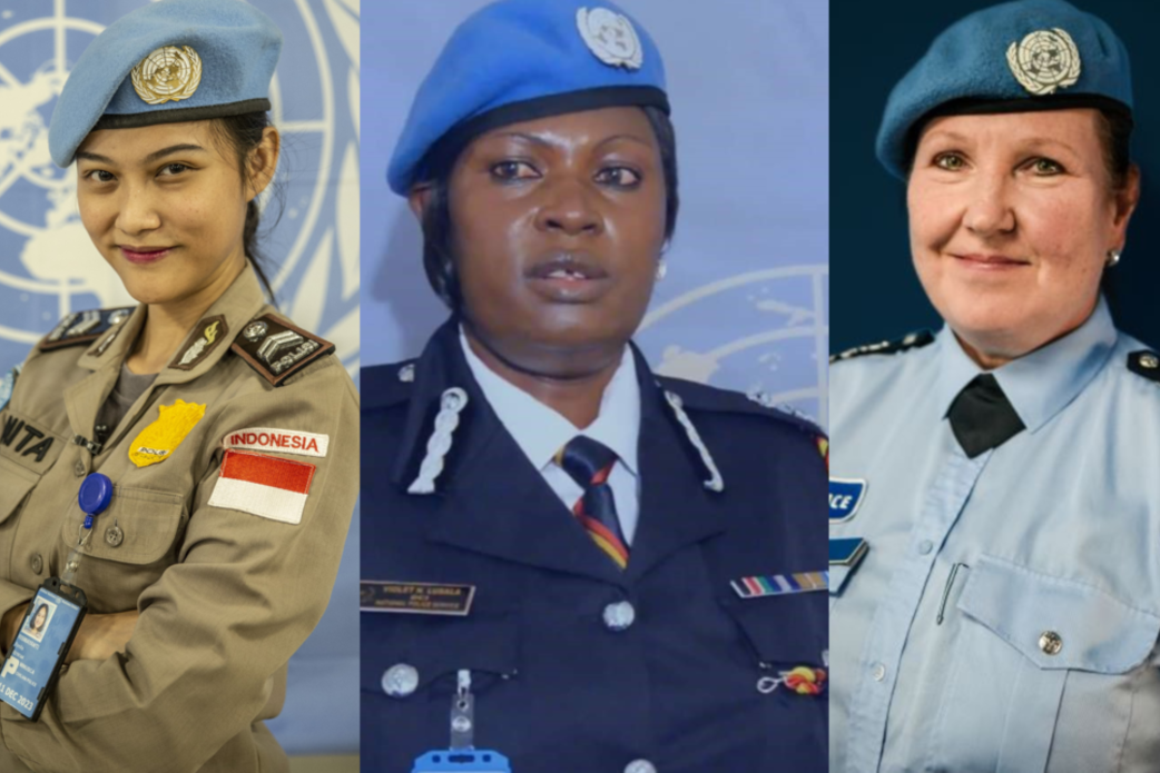 From left to right: First Sergeant Renita Rismayanti, Police Commissioner Violet Lusala and Commissioner Satu Koivu.