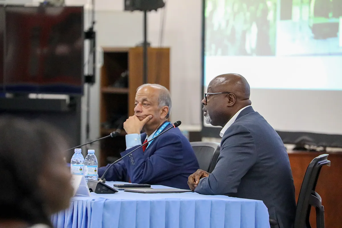 Director RSCE, Mr. Paulin Djomo addressing the staff during the townhall meeting. Director RSCE, Mr. Paulin Djomo addressing the staff during the townhall meeting.